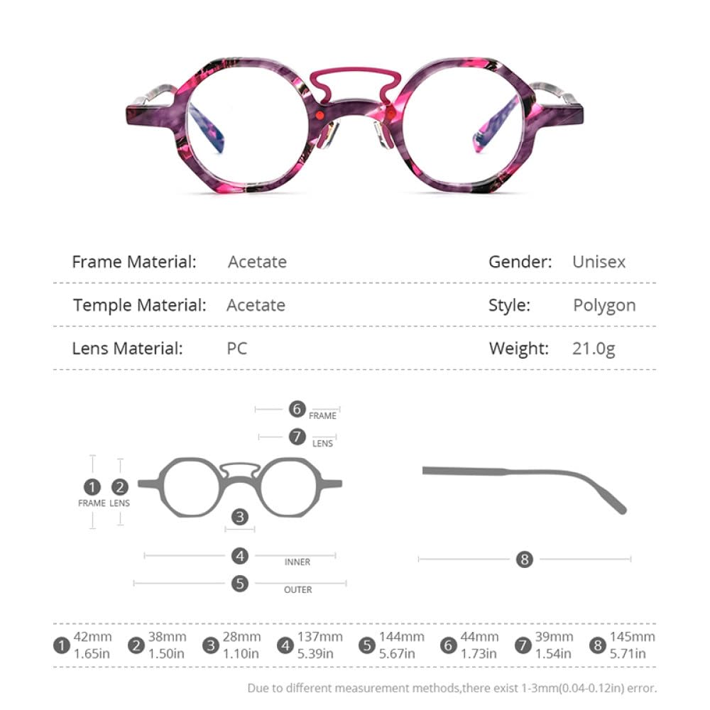 MUTYNE Montura de gafas de acetato para hombre, anteojos redondos Retro Vintage, gafas