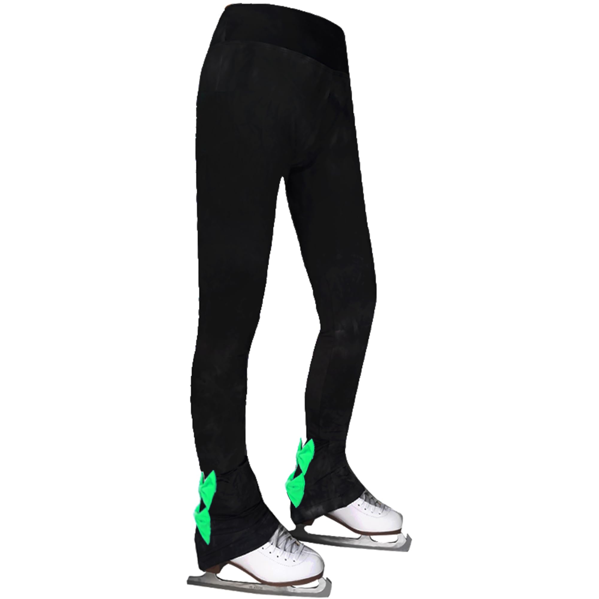 LIUHUO Ice Skating Pants Girls Fleece Women's Figure Skating Trousers Bows Breathable Ice Skating Leggings for Skaters Green