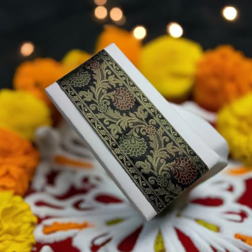 Image of Brocade Ethnic Work 9 Meter Laces and Borders Material for Dresses, Sarees, Lehenga, Suits, Blouses, Dupatta, chunri and Crafts (Black)