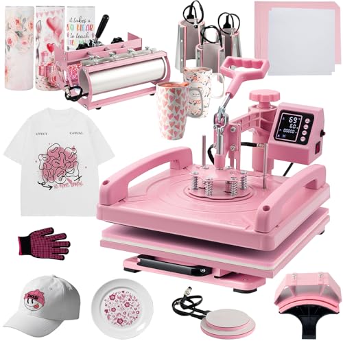 Hitgrand Heat Press 15x15 inch Heat Press Machine for T-Shirts 8 in 1 Heat Press with 30 OZ Tumbler Press Combo Tumbler Heat Press Machine Sublimation for Hat Cap Mug Plate
