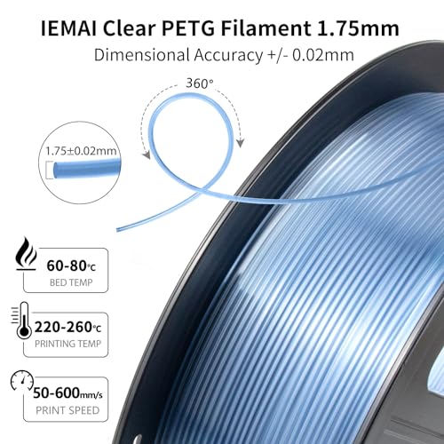 Image of IEMAI Clear PETG Filament 1.75mm Sky Blue 1kg, Glossy Transparent Finish 3D Printer Filament Up to 600mm /s High-Speed Printing for Lampshades, Home Decor & DIY Models