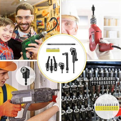 Image of Serplex 17Pcs Flexible Drill Bit Extension, Include 3Pcs Rotatable Socket Adapter 2Pcs Hex Shank 105 Right Angle Drill Attachment 10 Short Screwdriver Bits 90 Angled Bits and Bendable Extension