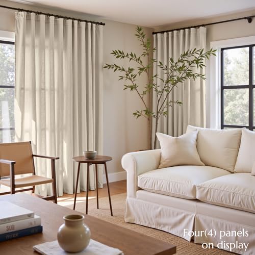 Image of jinchan Linen Curtains Light Filtering Back Tab 50x96 Inch 2 Panels