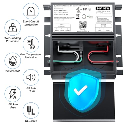 Image of 96W Dimmable LED Driver 24V with Junction Box,Triac ELV /MLV LED Transformer Compatible with Lutron&Leviton Switches,Dimmable Power Supply for Indoor /Outdoor Lights,UL&FCC-Listed