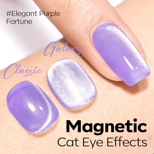 Image of modelones Cat Eye Gel Nail Polish,Glitter Purple Gel Polish with Magnet Magentic Cateye Gel Polish Soak Off Led Reflective Gel Top Coat Manicure Salon DIY Gifts