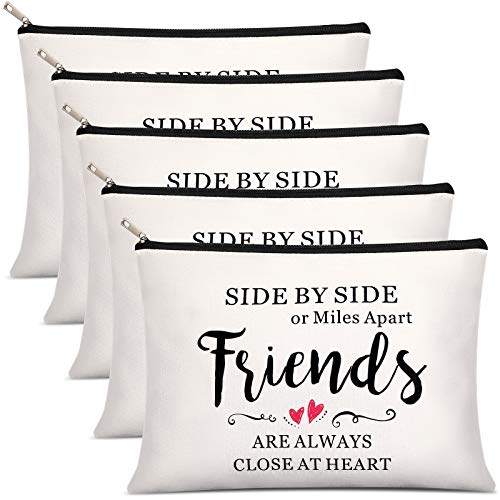 Weewooday 5 Pcs Friend Gifts Cosmetic Bags Friendship Makeup Bags for Women Party Favors, Long Distance Friendship, Side by Side Friends Gift, Girls Weekend Gifts for Birthday Teacher