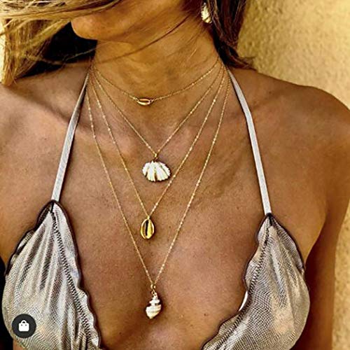 Fdesigner Boho Shell Star Moon Necklace Gold Layered Conch Cross Heart Pendant Necklaces Chain Vintage Necklace Jewelry for Women and Girls (Gold Ⅳ)