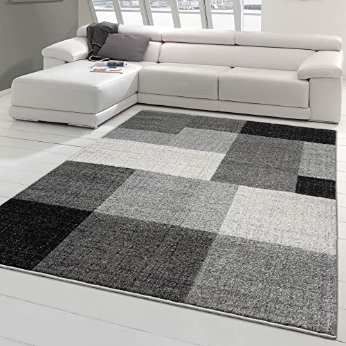 Großer Teppich für Wohnzimmer | dezente Quadrate | Creme grau, Größe 240x330 cm
