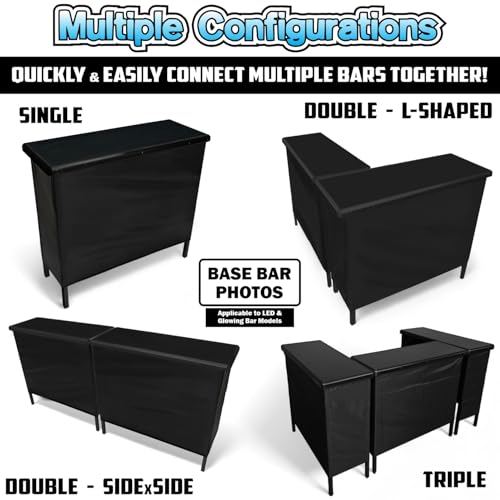 Image of PartyLife 48 inch Premium Portable Bar Table w /LED Lights, Folding Legs, Black Fabric Bar Skirt, 2 Storage Shelves & 2 Carrying Bags | Commercial Grade | Strong & Sturdy - Black
