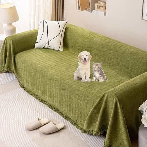 Protector de sofá impermeable para evitar manchas de mascotas chenilla verde 180x400cm 2