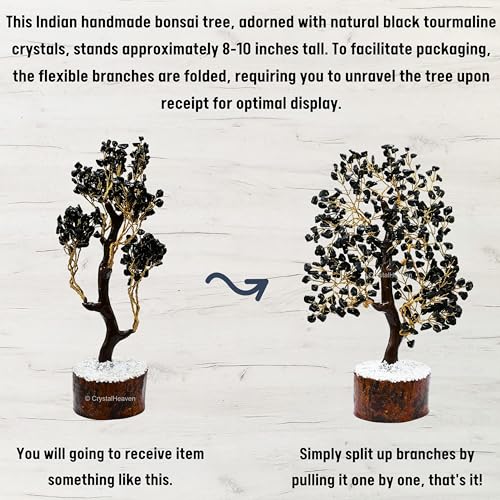 Image of Certified Black Tourmaline Crystal Tree for Good Luck - Healing Crystals Money Tree for Wealth, Positive Energy at Home Office - Decorative Spiritual Gifts for Vastu, House Warming