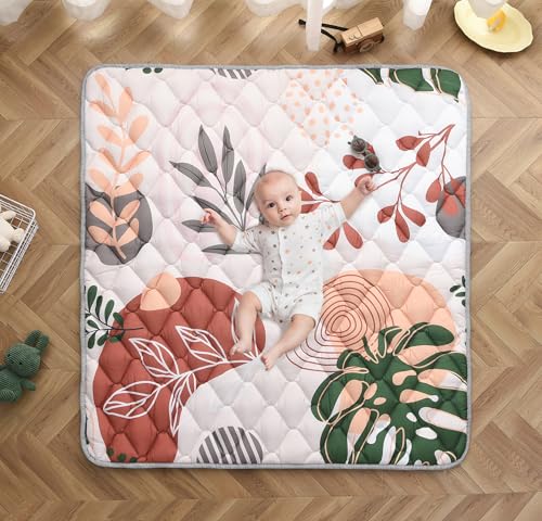 Image of TADO MUSLIN Baby Play Mat 50x50 Inch, Thickened Soft Floor Mat for Playpen, Machine Washable Foam Crawling Mat with Non-Slip Bottom for Babies and Toddlers, Foldable Padded Playmat