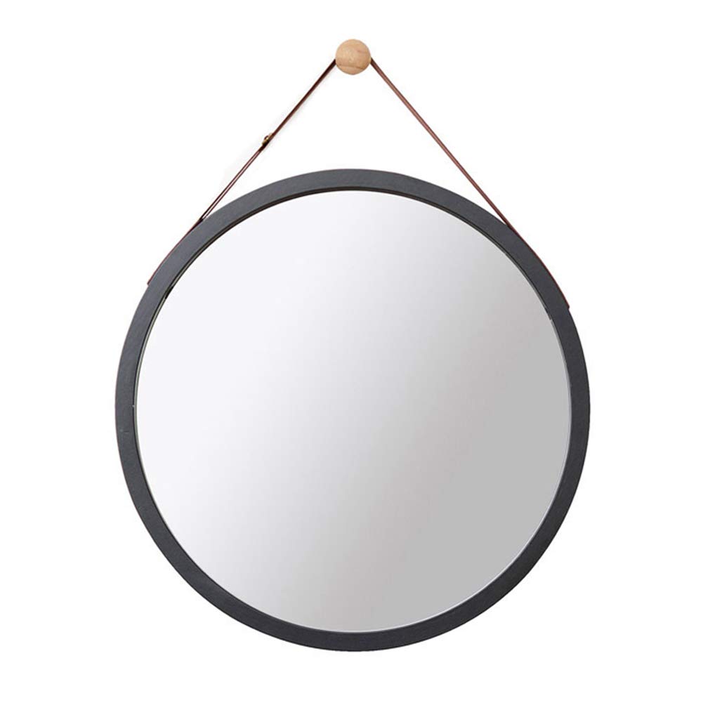 BOPI Bathroom Mirror Bathroom Wall Round Mirror-Adjustable Faux Leather Hanging Strap-Bamboo Framed Wall-Mounted Vanity Mirrors Shaving Mirror Magnifying Mirror Shower Make-up Mirror Diameter: 38 cm