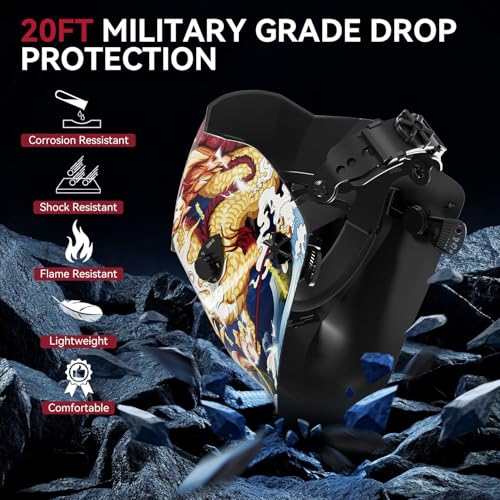 Image of ARCCAPTAIN True Color Welding Helmet, 4 Arc Sensor Auto Darkening Welding Hood, Solar Powered Welding Mask, 1 /1 /1 /1 Top Optical Clarity Welder Helmet, Wide Shade 4 /9-13 for TIG MIG ARC, Dragon