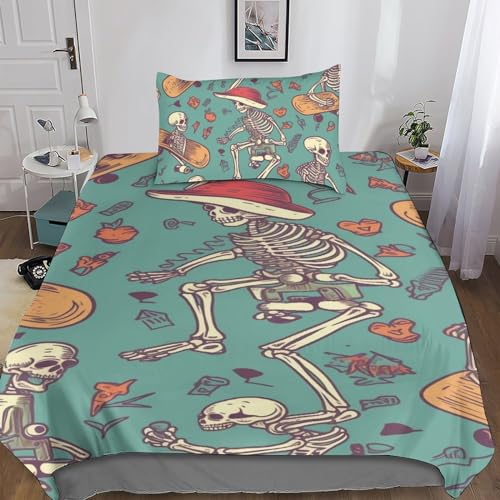 Housse de couette 3D imprimé literie squelette 135x200 - 5