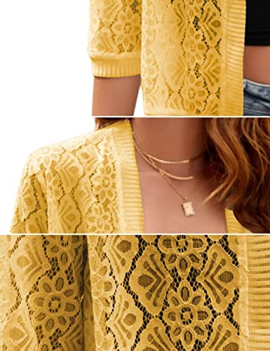 Image of Xunger Women's 3 /4 Sleeve Lace Cardigan Casual Open Front Floral Lace Shrug Summer Cover Up