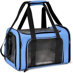 TOFFCAEA Transportín para Perros Bolsa, Bolsa Transporte Transpirable para Mascotas, Correa de Hombro Ajustable y Colchón Suave, Soporta 8 kg, Transportin Animal Mediano y pequeño (L, Azul)
