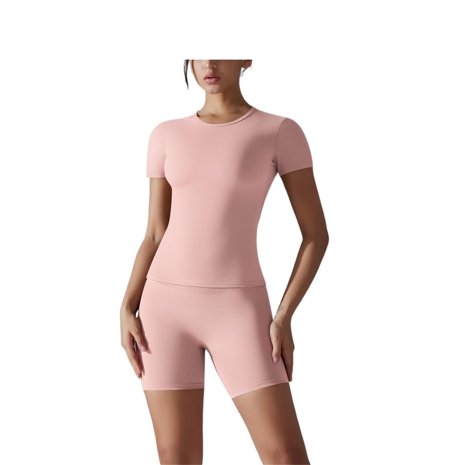 Body gainant moulant pour le sport de plein air, couleur unie, coupe ajustée, séchage rapide, short de yoga à manches courtes
