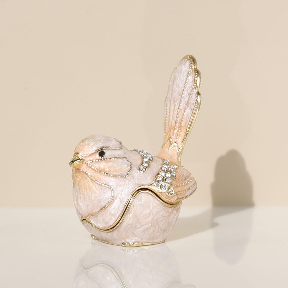 Bird Trinket Box Golden Crystal Enameled Hand-Painted Hinged Animal Jewelry Box, Elegant Home Decor & Unique Gift for Bird Lovers decor for home