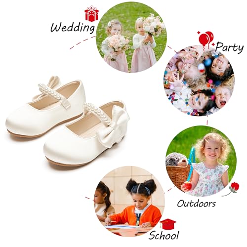 Image of PHIRAMIN Toddler Flower Girl Glitter Dress Shoes Little Girl Ballet Flats Bow Wedding Party