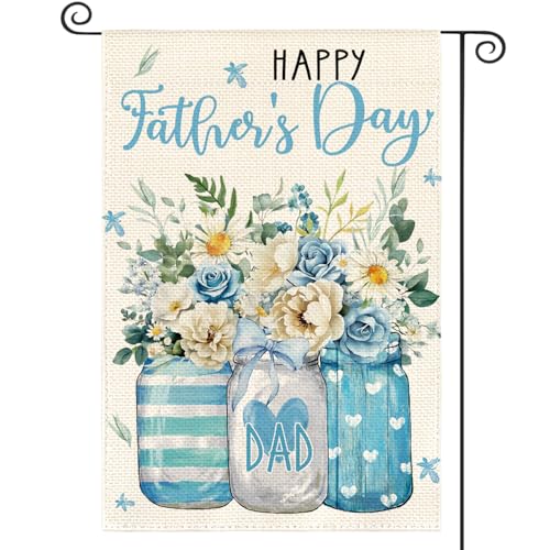 AVOIN colorlife Mason Jar Flowers Happy Fathers Day Garden Flag 12x18 Inch