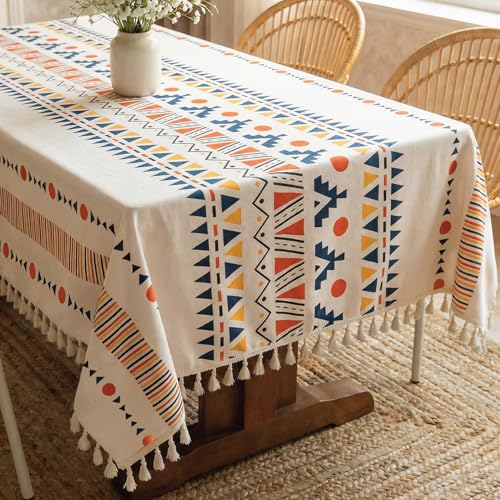 Image of Urban Space 100% Cotton Dining Table Cover 4 Seater, Printed Cotton Table Cloth for Center Table, Table Cover with Tassels (Ikat, 4 Seater - 48 inch x 72 inch)