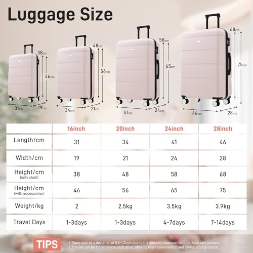 Image of 6 Pcs ABS Hardshell Luggage Sets Spinner Wheel Suitcase Lock Suitcases Light Pink
