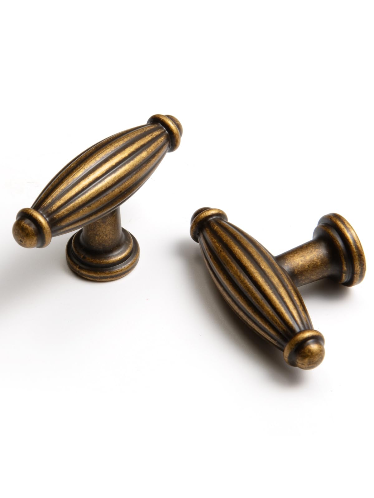 BEILEIOU Antique Brass Cabinet Knobs Classic Vintage Flat Drawer Pulls Zinc Alloy Drawer Knobs Kitchen Cupboard Bathroom Dresser Cabinet Hardware Handles (10, Antique Brass, Knob T)