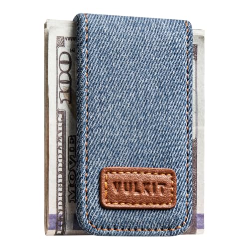 Image of VULKIT Magnetic Money Clip Top Grain Leather Cash Holder Minimalist Design Holds Up to 15 Cash