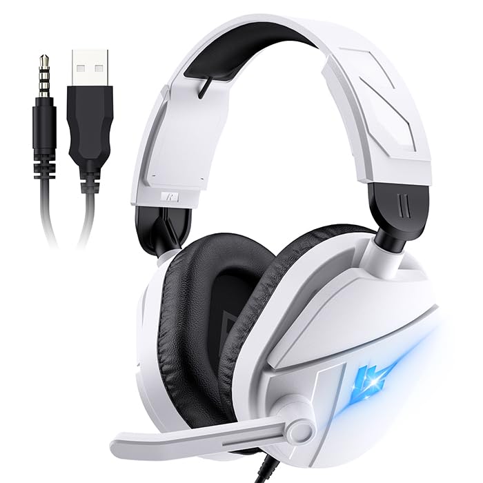Cillso Casque Gaming sans Fil avec Micro Anti-Bruit, Son stéréo pour PC/PS4/PS5/Xbox/Switch, Gaming Micro, Ultra Leger - Blanc