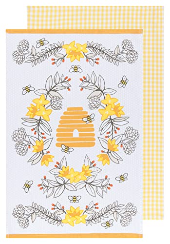 Now Designs Kitchen Tea Towel, Bees - 18 x 28 in | Set of 2