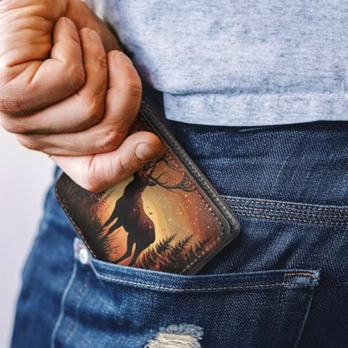 Image of Coldinair Elk Teen Boys Wallet Galaxy Forest Kids Wallet for Teen 9-12 /8-12 /12-14 PU Leather Bifold Rfid Blocking Wallet Slim Coin Purses for Men,Boy,Teen