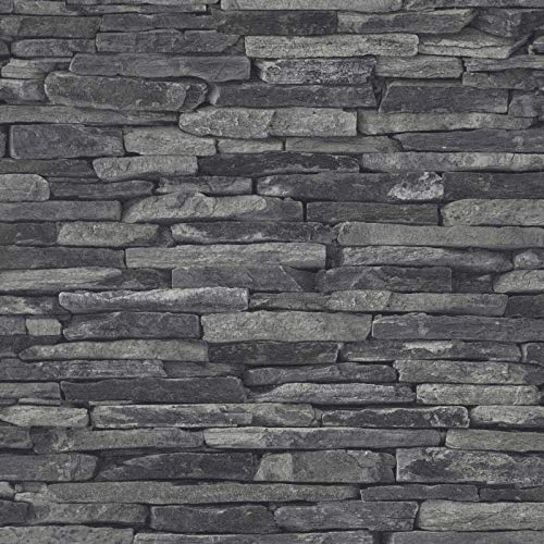 Papier peint intissé brique pierre imitation Tapisserie salle de bain 914224 91422-4 A.S. Création Best of Wood`n Stone 2nd Edition | Gris/Noir/Anthracite |...