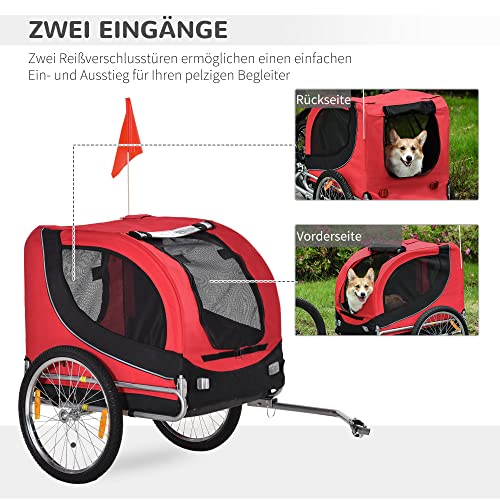 Pawhut Hundeanhänger Fahrradanhänger Hundetransporter Hunde Fahrrad Anhänger Rot+Schwarz 130 x 73 x 90 cm