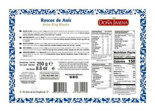 Doña Jimena | Anise Rings Biscuits Doña Jimena 250g | Typische Weihnachtssüßigkeit | Kringel von höchster Qualität | Packung mit traditionell hergestellten Anis-Kringeln | Mandel