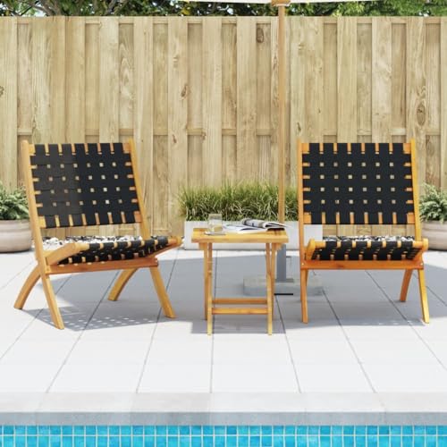 Brokky Sillas de jardín Plegables con Mesa 2 uds sillas Jardin Exterior Silla Plegable Jardin sillas Camping Plegables Madera Maciza Negra