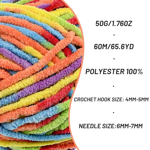 Image of 4 Packs Plush Chenille Chunky Crochet Yarn - Baby Yarn for Crocheting Soft - Velvet Yarns Knitting for Blankets Crafts - Fluffy Amigurumi Yarns 200g /262.5yds (4 Rainbow)