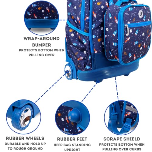 Image of J World Duo Kids Rolling Backpack With Lunch Box Set. School Bookbag on Wheels, Spaceship