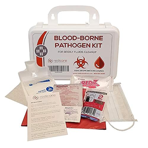 Redicare Bloodborne Pathogen/Body Fluids Cleanup Kit W/Fluid Solidifier,Biohazard Bag&Personal Protection Clothing-Osha Requirement