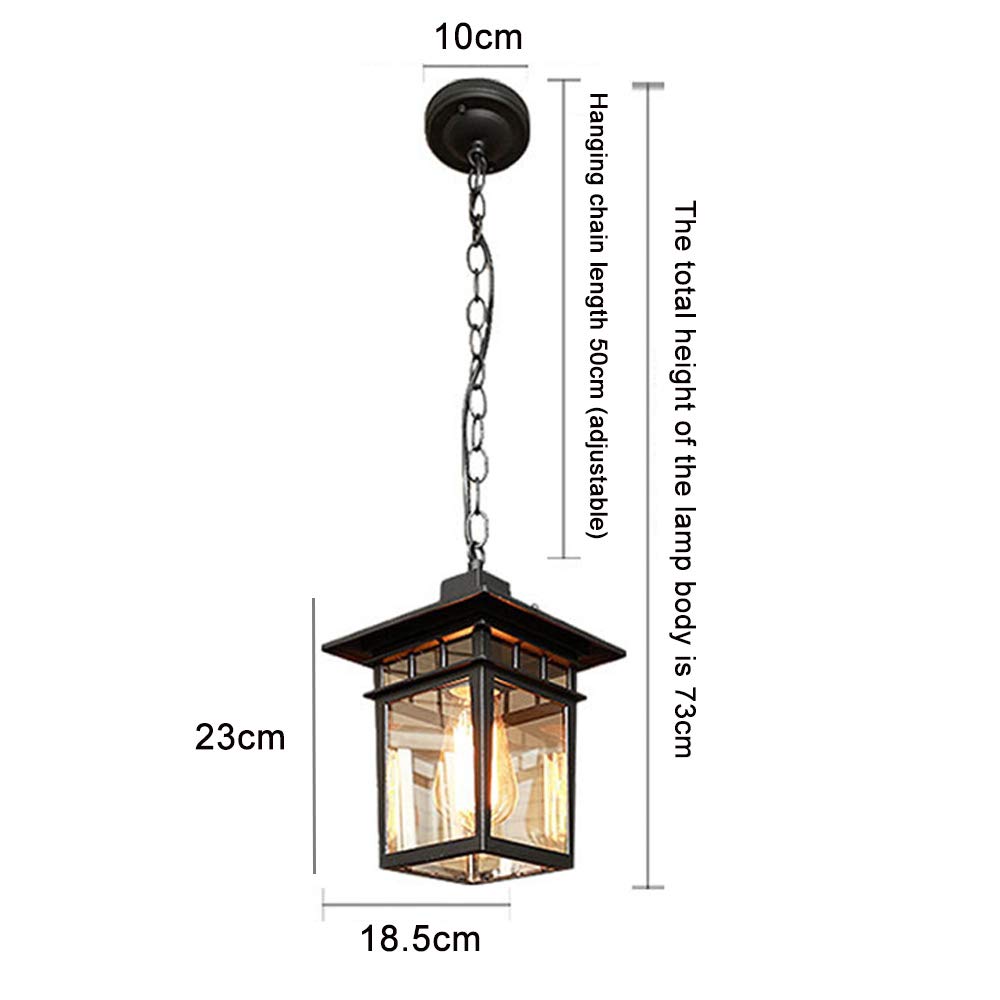 Mengjay Lámpara Colgante de Exterior Impermeable IP23 E27 Lámparas de Techo Lámpara de araña de aluminio fundido y cristal Patio Villa Loft lámpara de exterior（18.5x23CM）