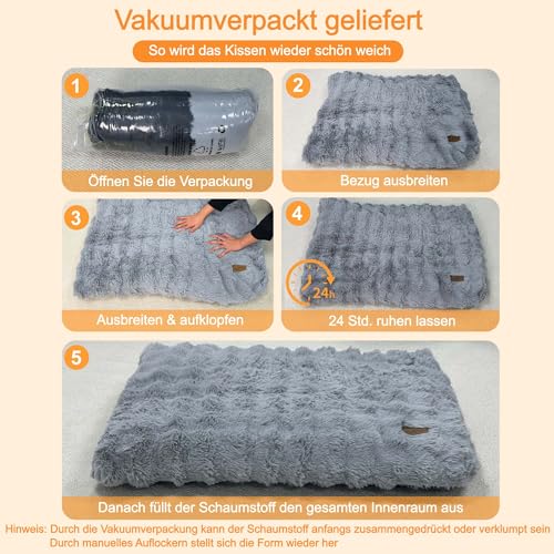 BingoPaw Hundebett mittelgroße Hunde waschbar: Hundekissen flauschig Hundematte für kleine Hund, wasserdicht abnehmbar rutschfest Hundematratze, beruhigendes Haustierbett, Grau, 76x51x10 cm