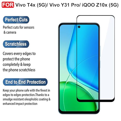 Image of CEDO Tempered Glass for Vivo T4x (5G) / Vivo Y31 Pro /iQOO Z10x (5G) | Screen Protector Full HD Quality Tempered Glass Anti-Scratch Edge to Edge Coverage with Easy Installation Kit (Black)