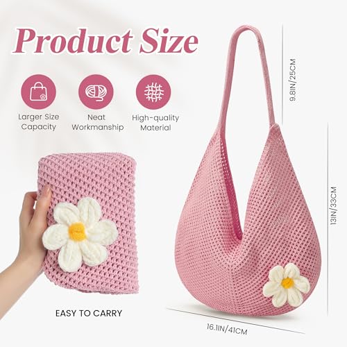 Image of Premillow Crochet Beach Bags for Women, Summer Beach Tote Bag, Mesh Cute Beach Purse, Aesthetic Knit Bag Handbag Shoulder Bag