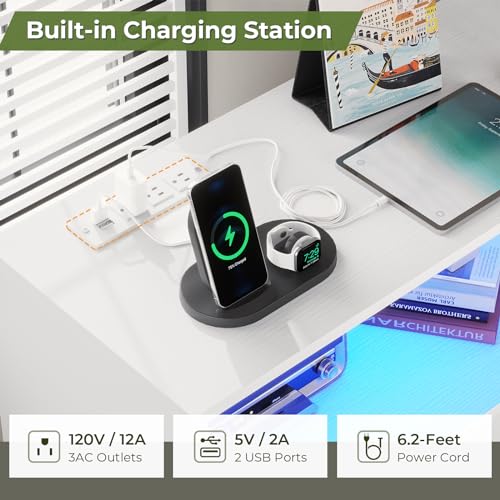 image for DICTAC LED Dresser for Bedroom, 6 Drawer Double Dresser with Charging 