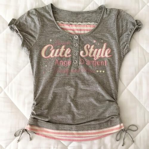 Image of Kawaii Cutecore Harajuku Y2k 2000s Tops Summer Preppy Aesthetic Alt Goth Emo Short Sleeve Graphic Tees