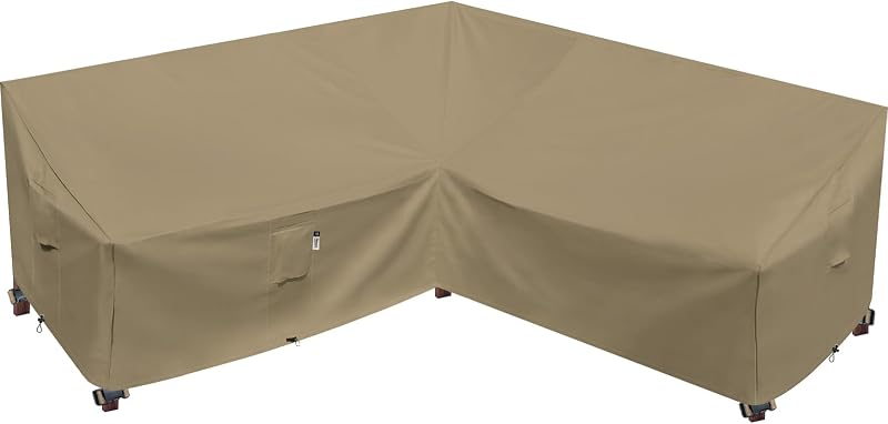 Funda para sofá seccional para exteriores, resistente, 85 x 85 pulgadas, en forma de V, 5 plazas, impermeable, 600D, funda para sofá seccional para patio, cubierta para muebles de jardín, color caqui