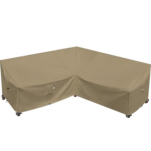 Heavy Duty Outdoor Sectional Sofa Cover, 85"X85" V-Shaped 5-Seater Waterproof