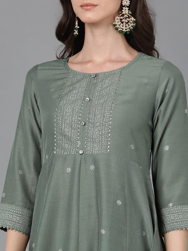 Image of Vaamsi Women's Silk Blend Solid Anarkali Kurta Pant With Dupatta
