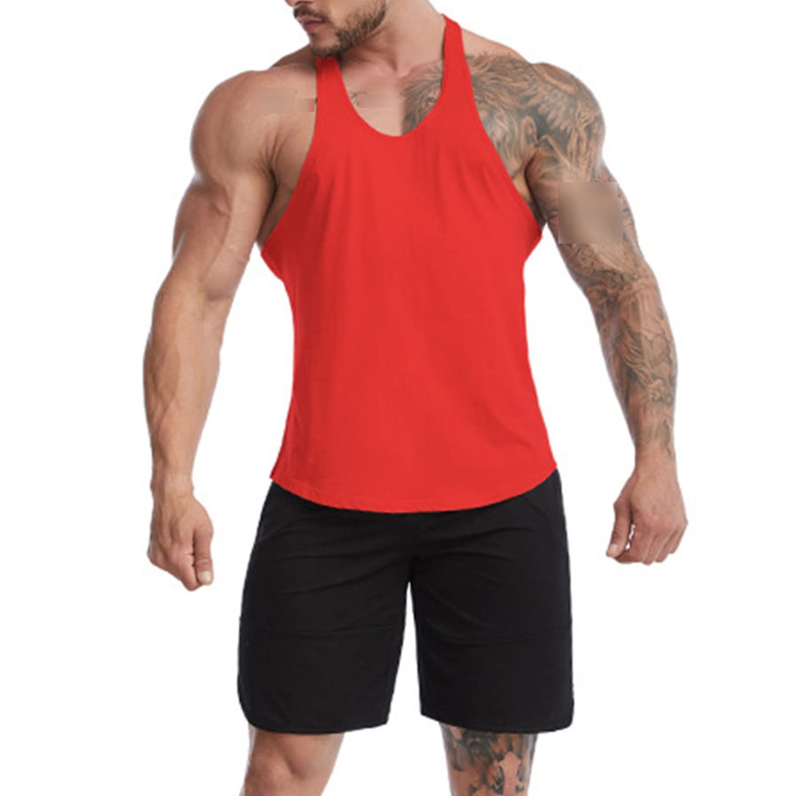 Men's Y-Back Muscle Tank Tops Sleeveless Bodybuilding Gym Workout Shirt Fitness Training Cool Athletic Vests (Red,3X-Large)