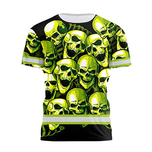HiVis Custom Safety Shirt Green Neon Skull 2 Class 3 Customize Name High Visibility Shirt for Men Reflective Shirt Construction Workwear for Runners, Walkers, Trucker, Operator, Patriotic-XL